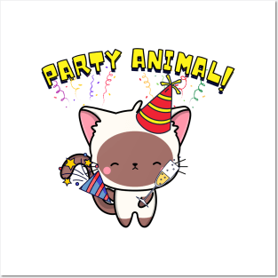 Party Animal White Cat Posters and Art